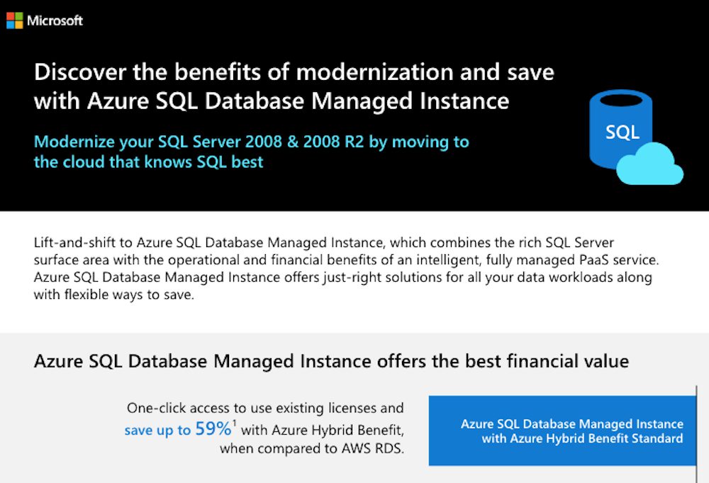 Discover the benefits of modernization and save with Azure SQL Database Managed Instance