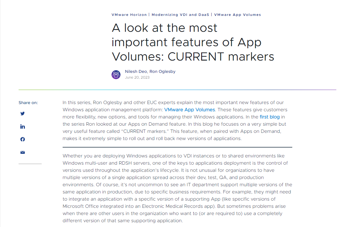 A look at the most important features of App Volumes: CURRENT Markers