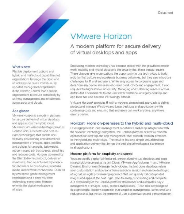 VMware Horizon: A modern platform for secure delivery of virtual desktops and apps