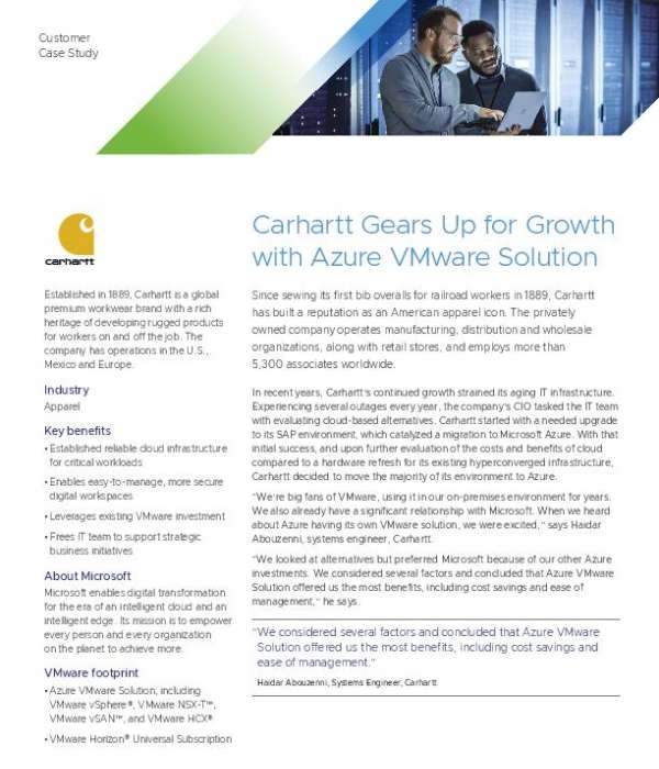 Carhartt Gears Up for Growth with Azure VMware Solution