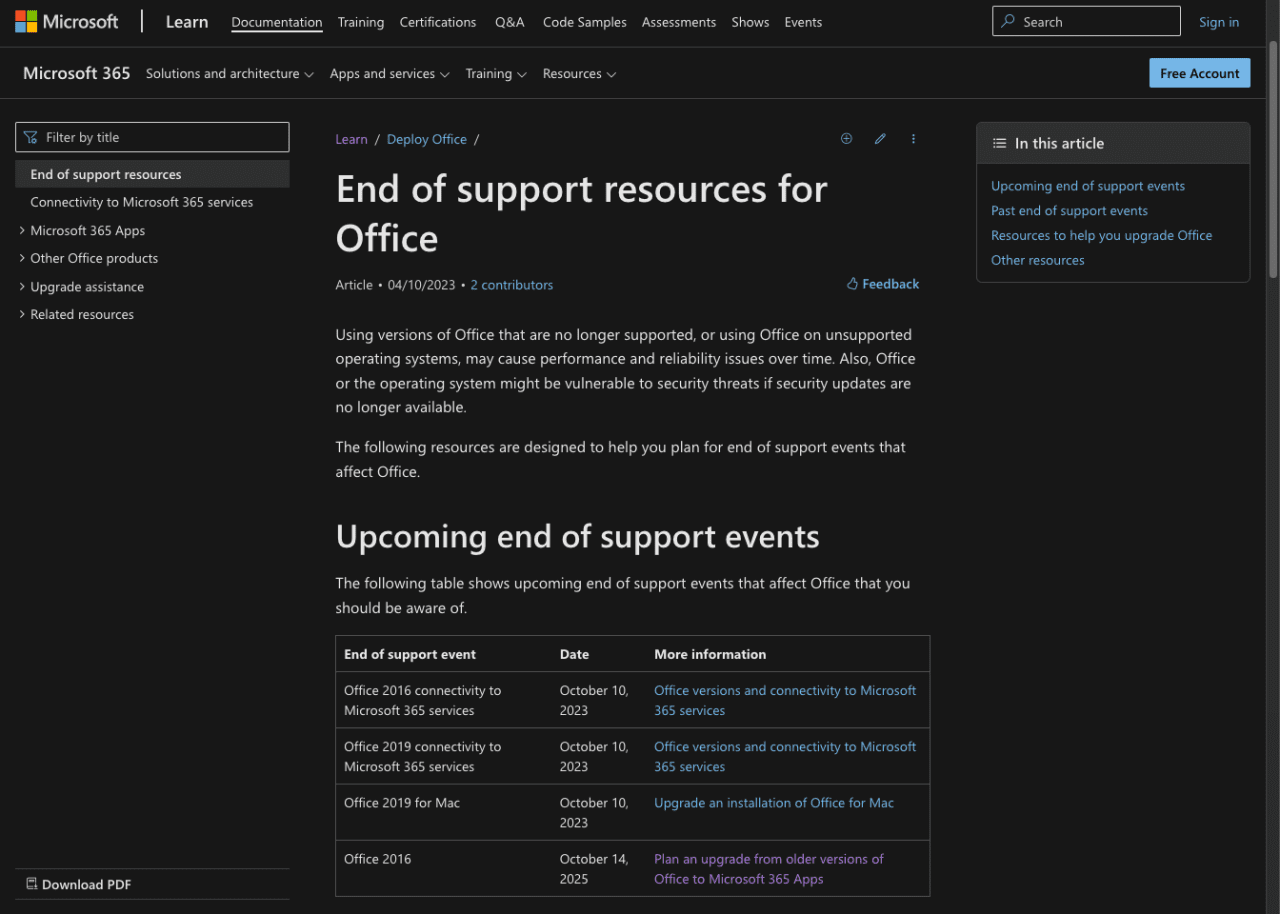 End of Support Resources for Office