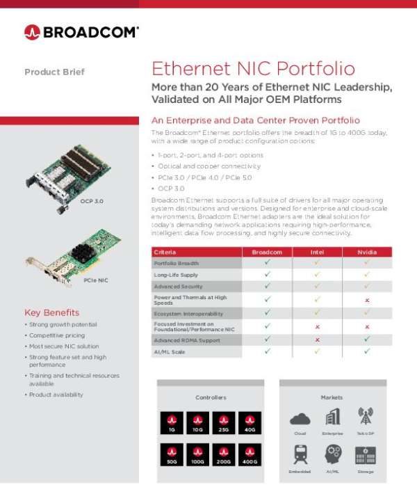Broadcom Ethernet NIC Portfolio Product Brief